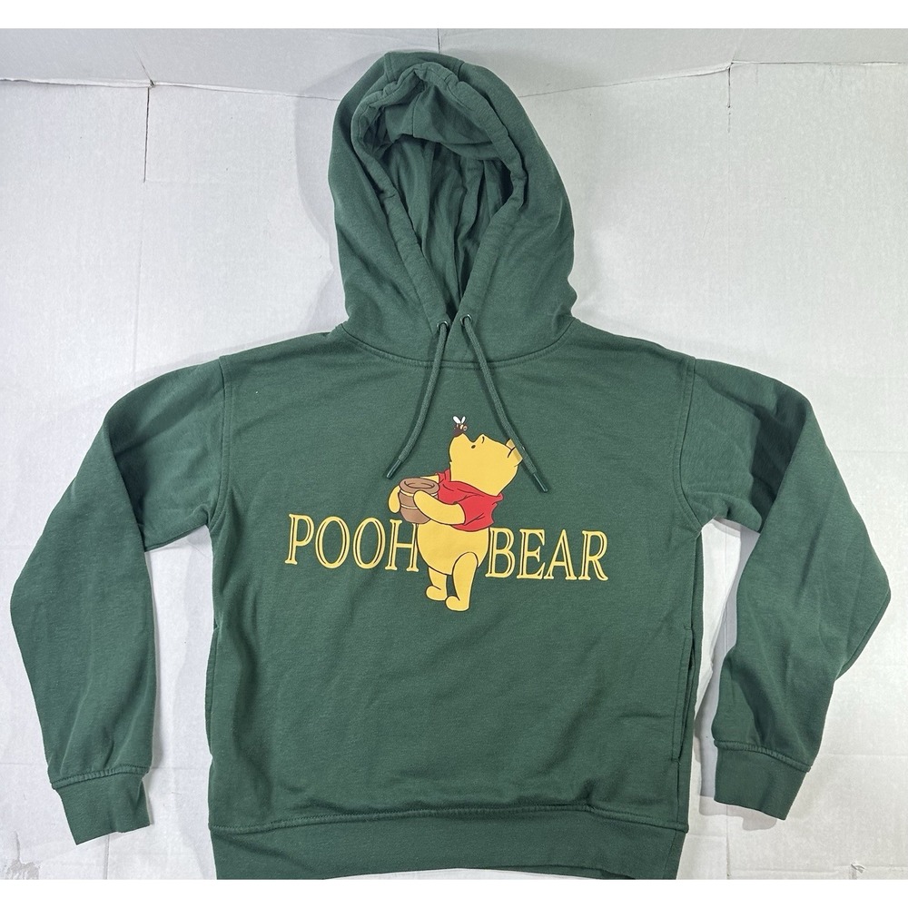 Disney Winnie the Pooh Hoodie XS Green Pooh Bear Graphic Pullover Sweatshirt